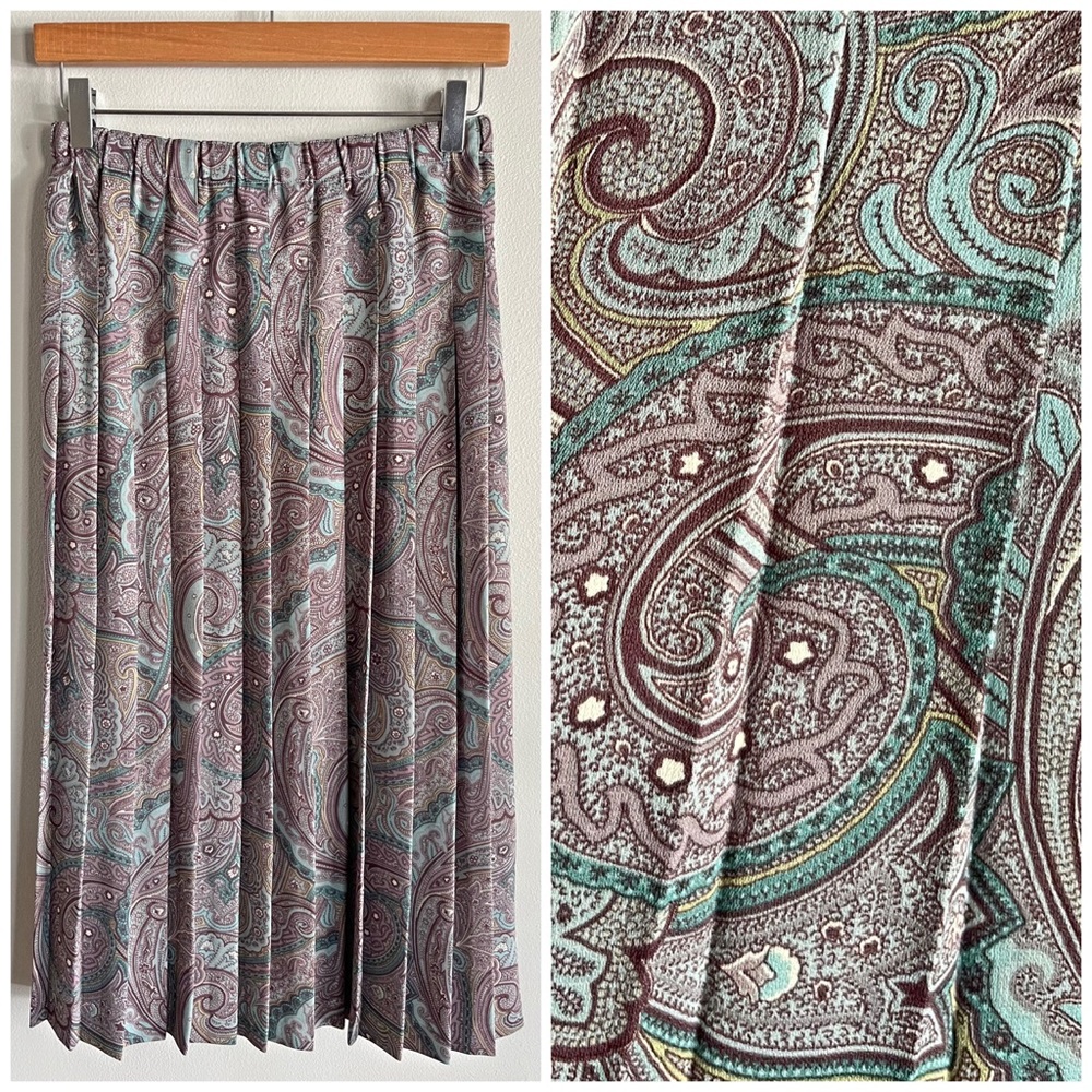 Vintage Koret Petite Paisley Pleated Midi Skirt Boho Cottagecore Size 4